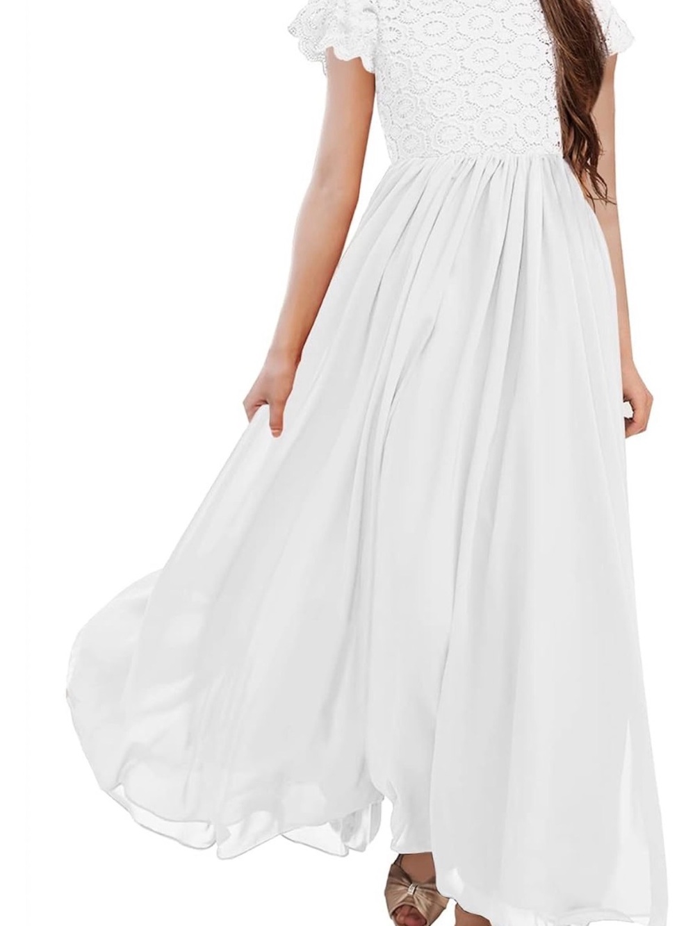 Girls L White Lace Bodice Dress